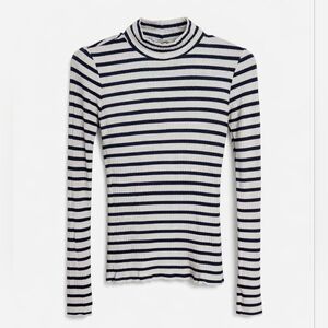 FRAME Ribbed Mockneck Stripe Long Sleeve Top XS